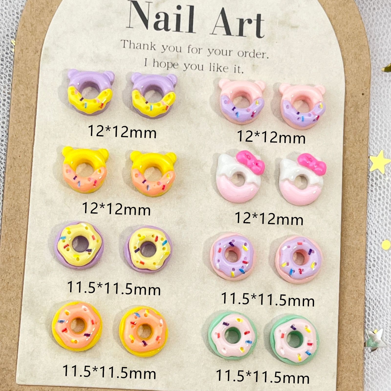 Cute food toy donut cartoon nail art accessories glossy three-dimensional macaron color bear diy wearable nail accessories