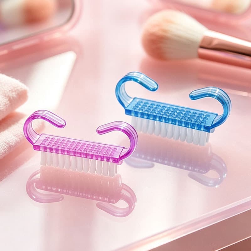 Small Nail Cleaning Brush, Horn-Shaped Pink Nail Brush, Dust Brush, Transparent Nail Brush, Nail Polishing Brush