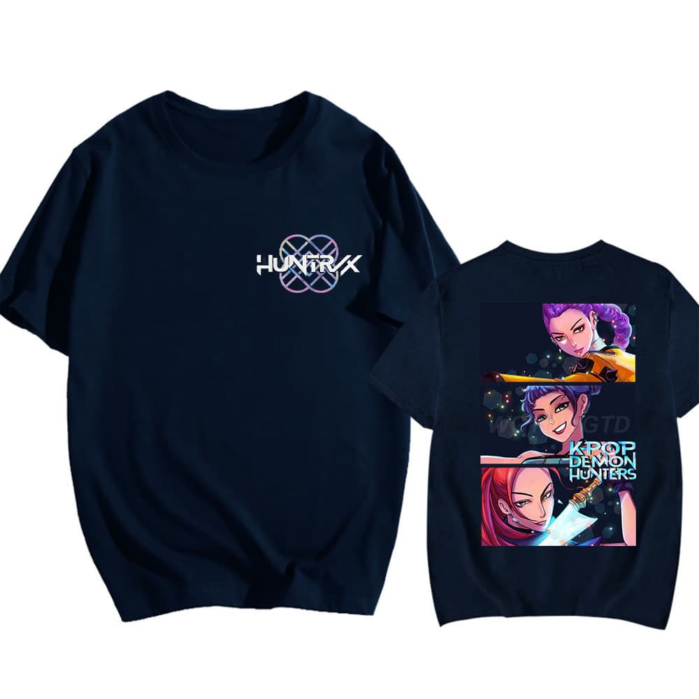 KPop Demon Hunters Print Crew Neck Short Sleeve Cotton T-Shirt Cross-border Loose Base Layer Top