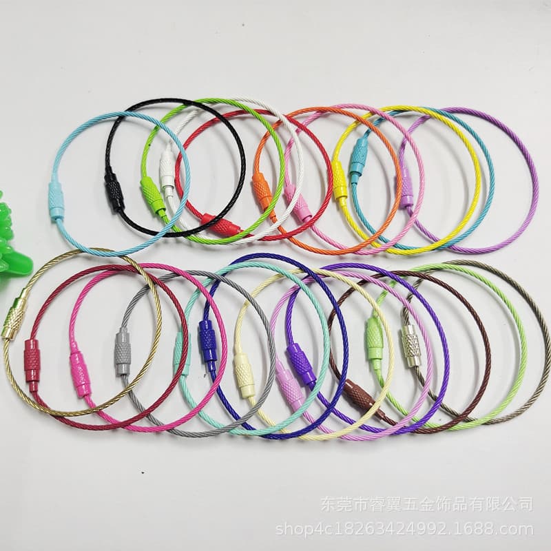 In-stock supply of painted colored steel wire rope 669, colored coated stainless steel wire rope key rings