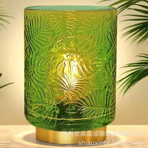 Home Decorative Glass Table Lamp Modern Minimalist Battery Operated Monstera Leaf Shade Creative Ambient Night Light