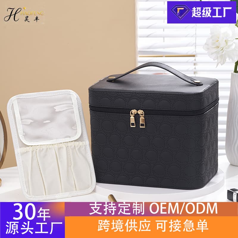 Cross-border PU Circle Pattern Makeup Case with Mirror and Light, Professional Makeup Artist High-Appearance Makeup Case, Luggage