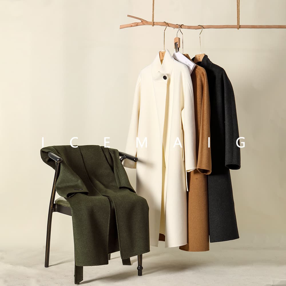 8639 Mink & Cashmere Blend Double-Breasted Toggle Coat with Stand Collar, Long Length with Belt, 2025 Autumn/Winter New Arrival