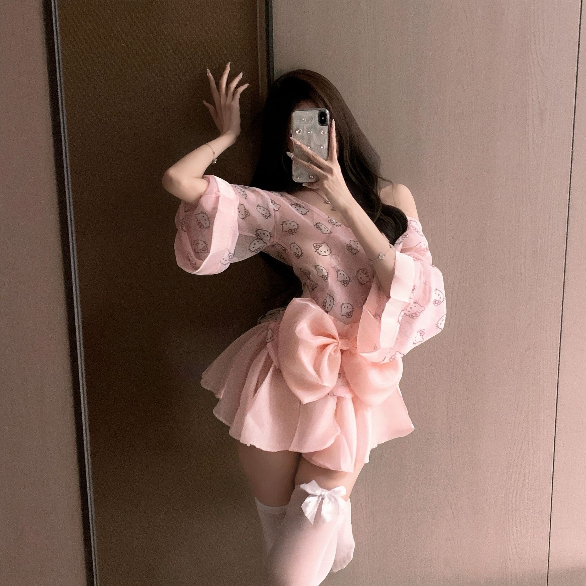 Yesu Nuo Nuo Bunny Private Chiffon Printed Kitten Maid Kimono Set Sexy Underwear Sexy Pure Desire