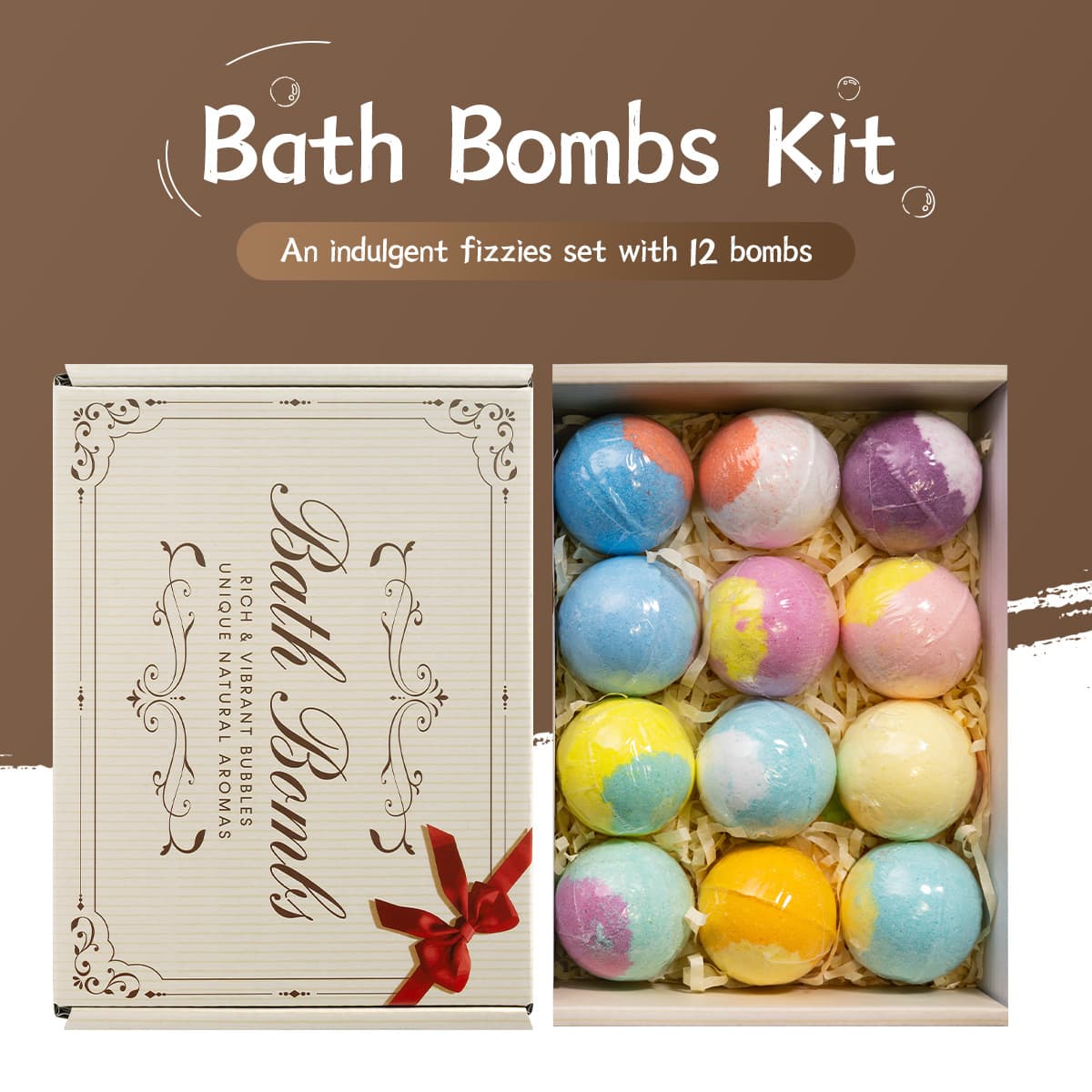 Cross-border 12-Pack Bath Bombs Gift Box Set with Essential Oil Aroma Bath Salt Balls Kit
