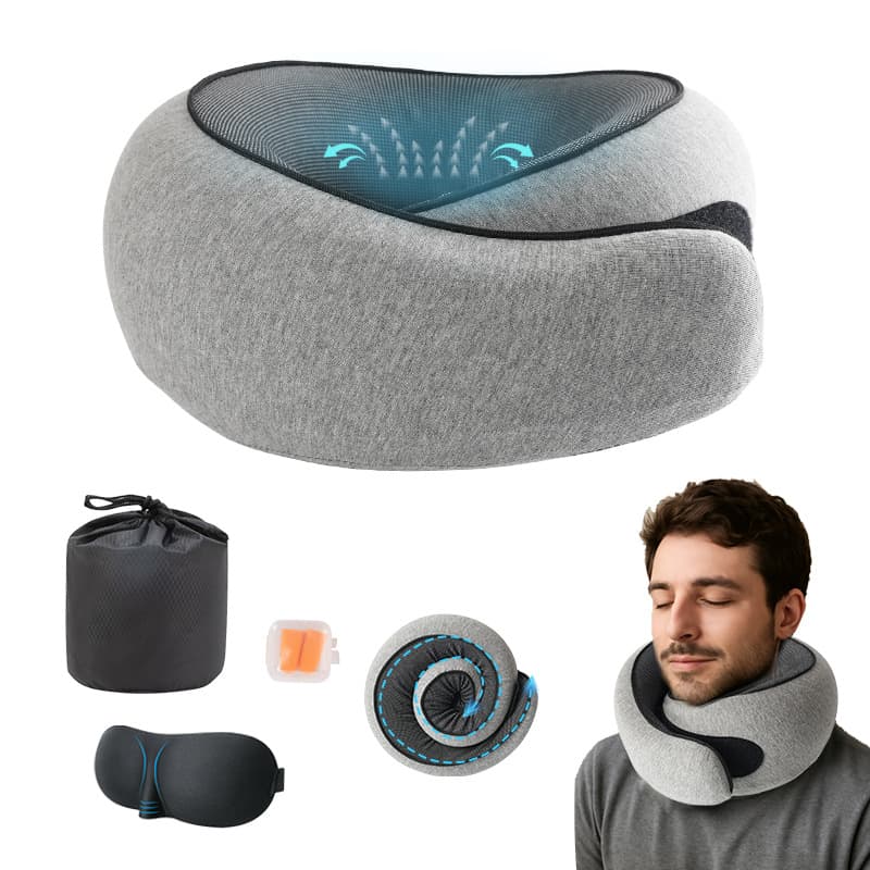 Memory Foam U-Shaped Pillow for Office Nap, Travel Neck Support, Car Airplane Pillow, Foldable