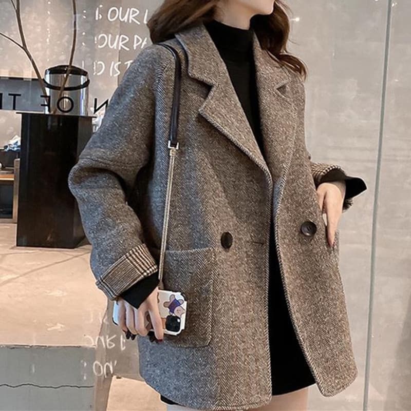 Blazer Women's Autumn/Winter 2025 New Korean Version British Style Wool Thickened Loose Casual Small Suit Top