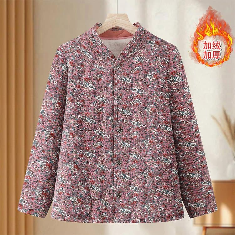 Middle-aged and elderly mothers' cotton-padded coat, worn inside or out, women's cotton-padded jacket with fleece lining on the back, lightweight small cotton-padded coat.