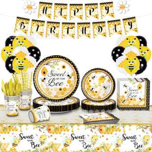 Amazon Spring Bee Theme Party Disposable Paper Plates Cups Napkins Cutlery Kids Birthday Decoration Set