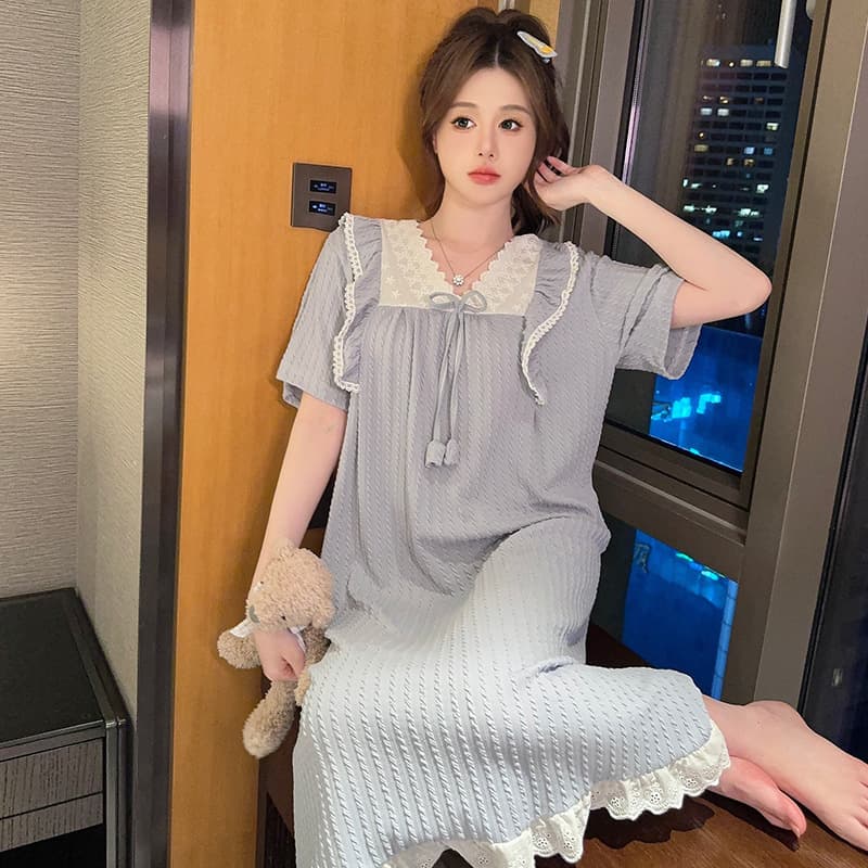 Plus Size Women's Summer Sweet Princess Short Sleeve Sleepwear Home Clothes Comfortable Plus Size Sleep Dress for Heavy Girls