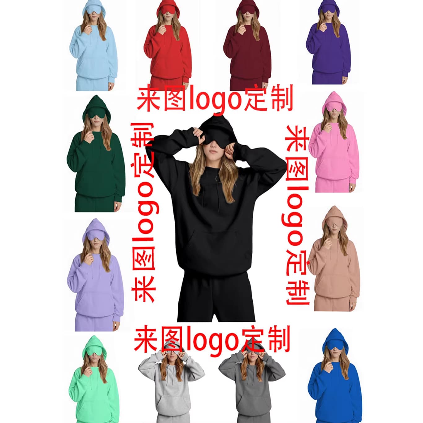 New Cross-Border Couple's Spring/Autumn Hoodie, Loose Pullover Top, Fleece-Lined Thickened Eye Mask Hoodie Women's Clothing