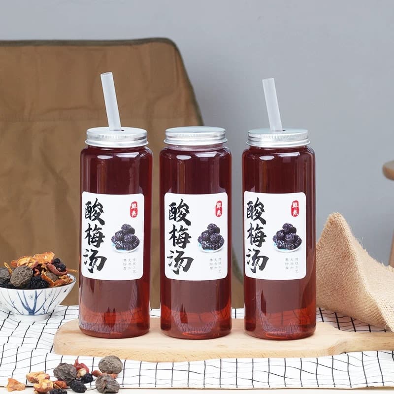 Homemade Sour Plum Soup Bottles, Disposable Food-Grade Plastic Cups for Home Use, Suitable for Stalls, Reusable with Lids