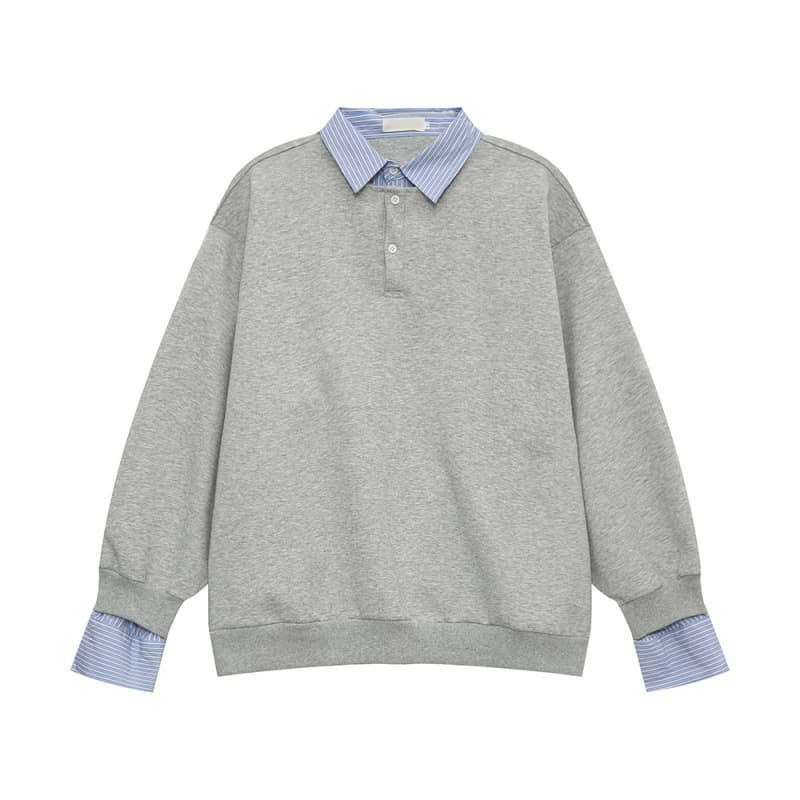 Fashionable Two-in-One Contrast Color Patchwork Shirt Collar Sweatshirt for Men, Autumn and Winter Long Sleeve Turn-Down Collar Casual Loose Fit Versatile Top