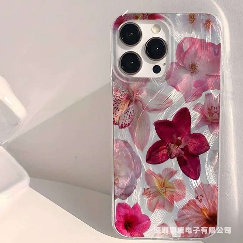Pink Floral Feather Texture Phone Case for 16 Pro Apple iPhone 15 Pro Case 14 European American 13 Burst 12 Girl