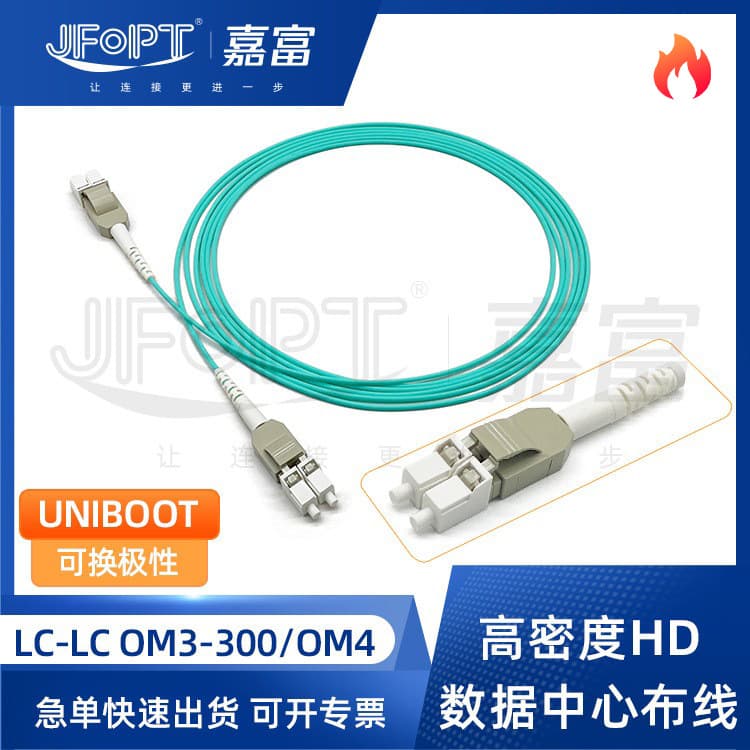 High-Density Fiber Optic Patch Cord LC OM3-300/OM4 Single-Tube Dual-Core UNIBOOT Polarity Reversible for Data Center Cabling
