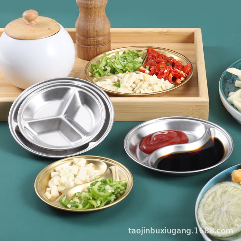 Stainless Steel Dipping Dish, Sauce Dish, Seasoning Dish, Small Dish, Bone Dish, Household Divided Plate, Small Plate Wholesale