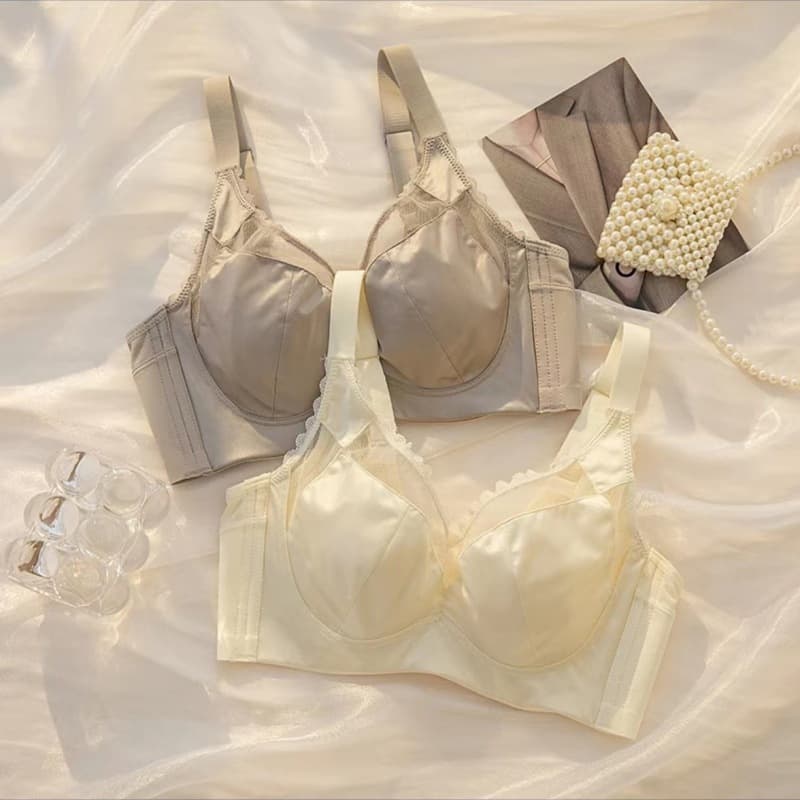 6968 French Lace Sexy Breathable Thin Crystal Cup Wireless Bra Big Chest Small Adjustable Underwear for Women