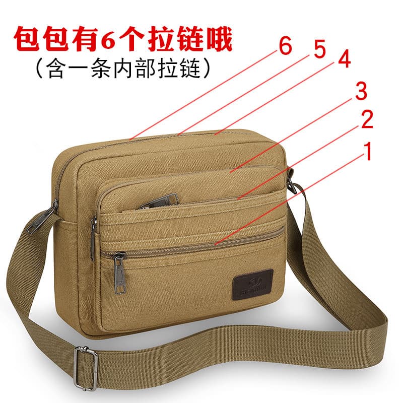 Men's Casual Canvas Crossbody Bag Multi-layer Large Capacity Versatile Business Shoulder Bag Youth Backpack Coin Purse