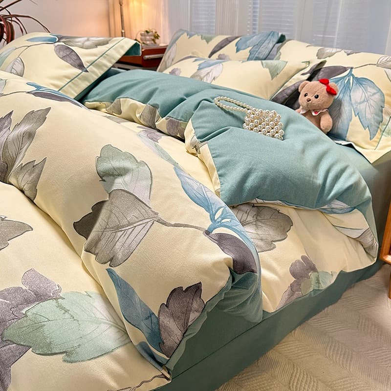 Cotton Brushed Four-Piece Set, All-Season Pure Cotton Thickened Single/Double/Three-Piece Set, Cotton Flat Sheet or Fitted Sheet Style, Gift Wholesale