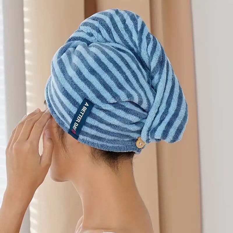 Striped Hair Drying Cap Cross-border Coral Fleece Breathable Absorbent Cute Shower Cap Microfiber Thickened Hair Drying Towel