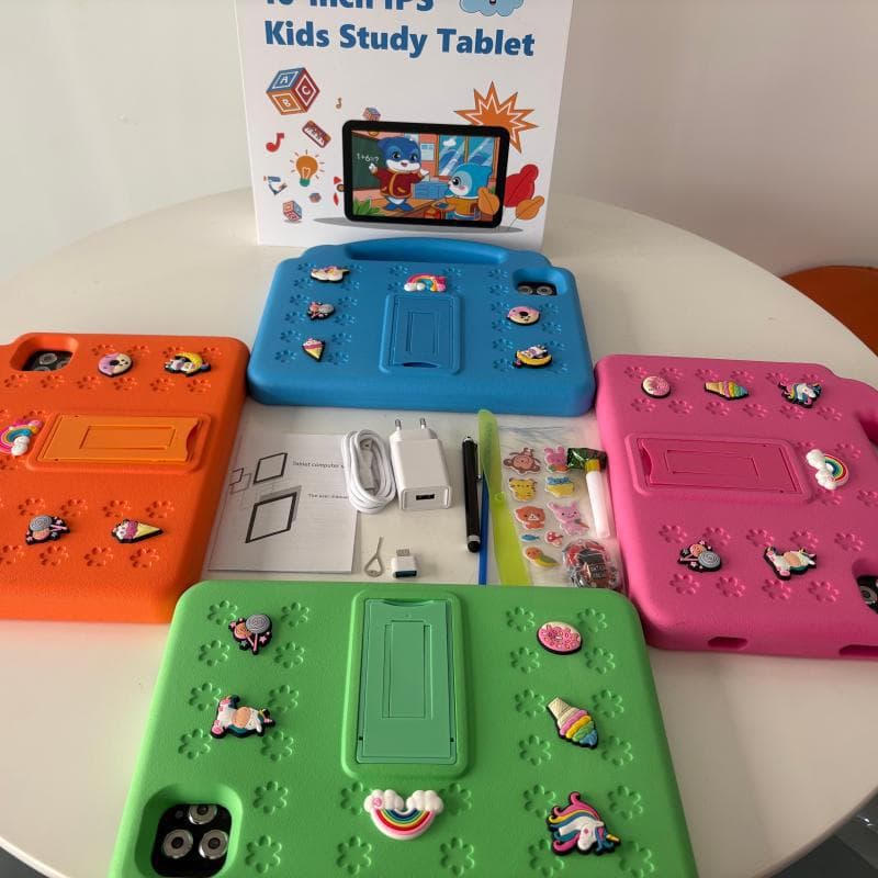 Android 10-inch Kids Tablet with Game Shockproof Protective Case, Cartoon Portable with Love Doll, Tab IPS Screen