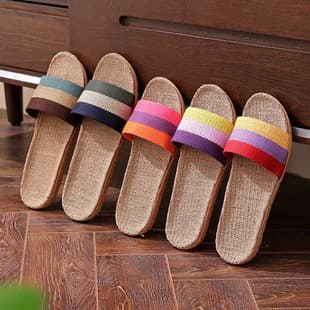 Linen Slippers for Women Summer Home Couple Indoor Wood Floor Thick Sole Anti-Slip Non-Odor Four Seasons Home Cool Slippers for Men