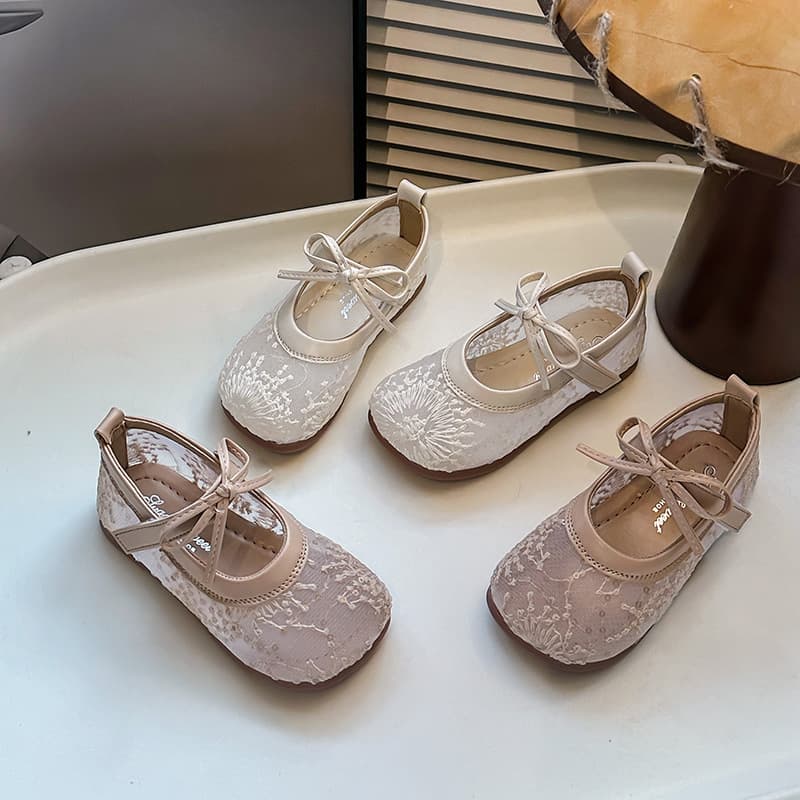 Girls' Spring Summer Mesh Leather Shoes, Breathable Soft Sole Princess Hanfu Cloth Shoes