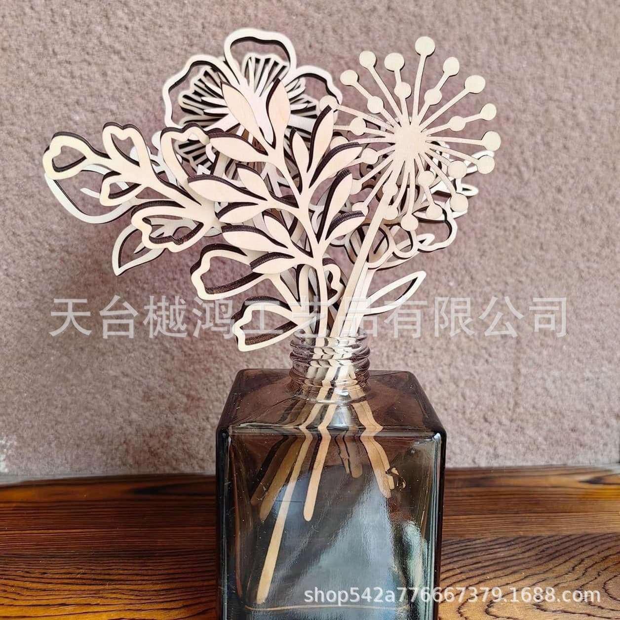 Cross-Border Hot Selling Wooden Flowers and Vases Wall Decoration Minimalist Art Wall Sculpture Valley Decorative Flowers