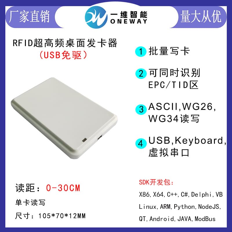 UHF Ultra-High Frequency USB Desktop Card Issuer Driver-Free Tag Copier Simultaneously Recognizes EPC/TID Zones