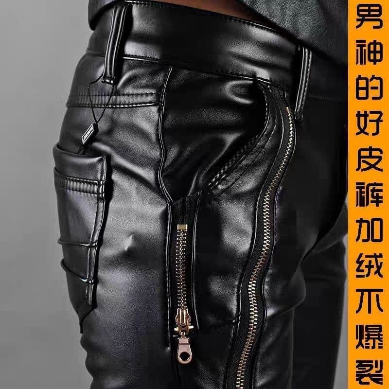 Men's Korean style tight-fitting leather pants, men's motorcycle casual slim-fit leather pants, factory direct sales.