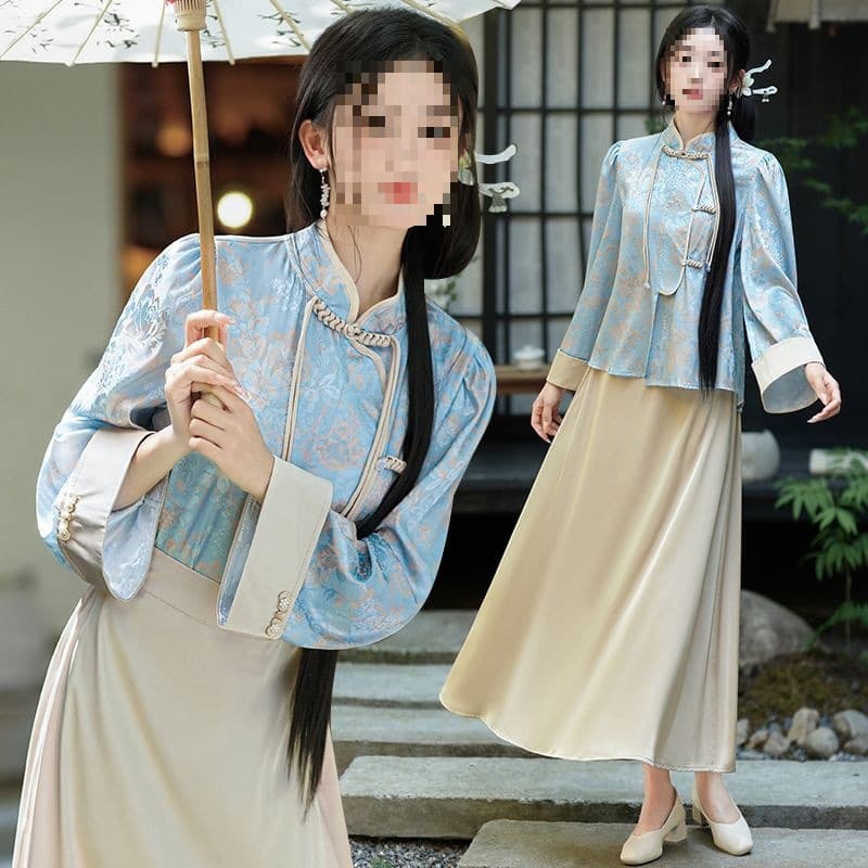 Ancient Style Hanfu Women's Set Chinese Traditional Top Set Improved New Autumn Long Two-Piece Set