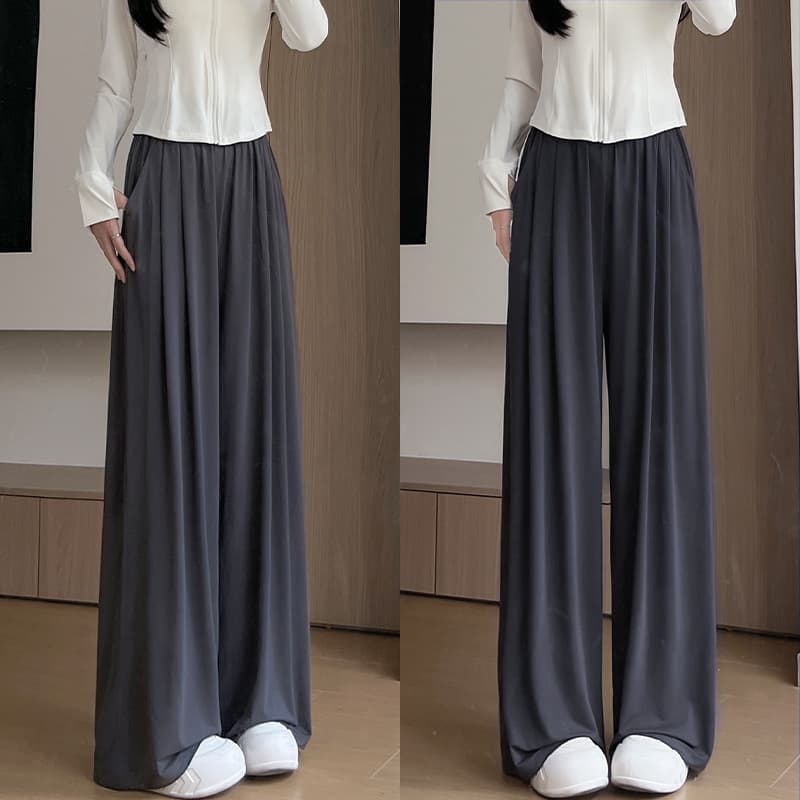 Gray quick-drying sunscreen pants for women summer thin 2025 new high-waisted loose drape casual ice silk sports wide-leg pants