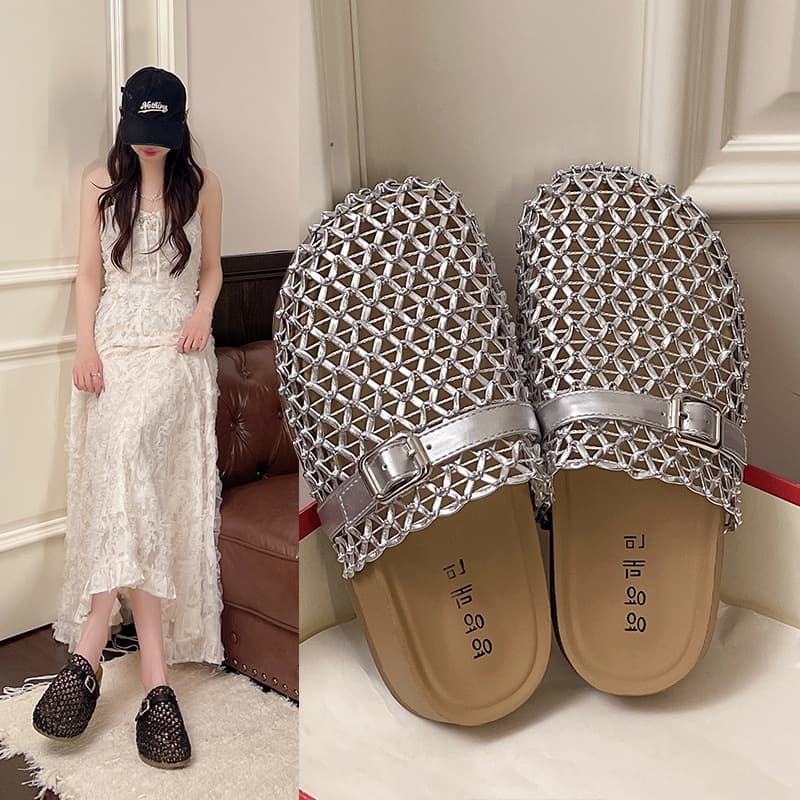 Thick-Soled Birkenstock Closed-Toe Mule Sandals for Women Summer 2026 New Style, Breathable Mesh Fabric, Pairs with Dresses