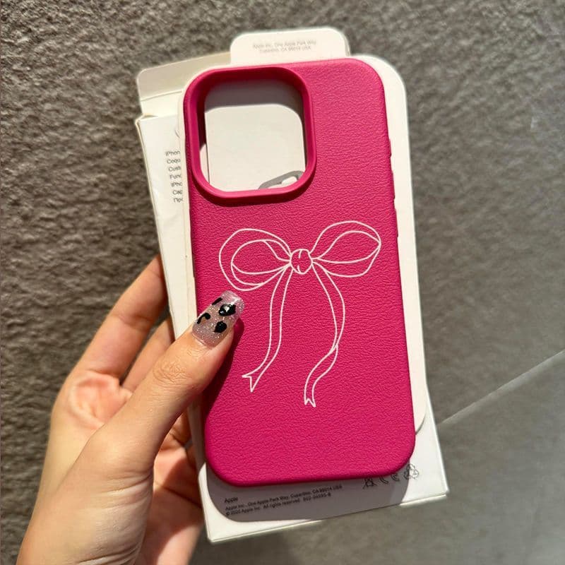 Line Bow Suitable for Apple 17 Pro Max Mobile Phone Case 15 Pebbled Pattern 14 Cute 13 Soft Shell 16/17