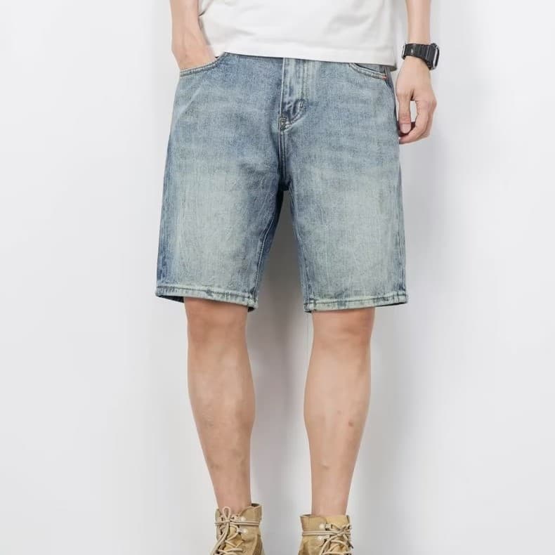 Blue Denim Men's Shorts Casual Summer Thin Loose Trendy Brand 5-Point Men's Shorts Short Sleeve Loose Fit Korean Style Cotton