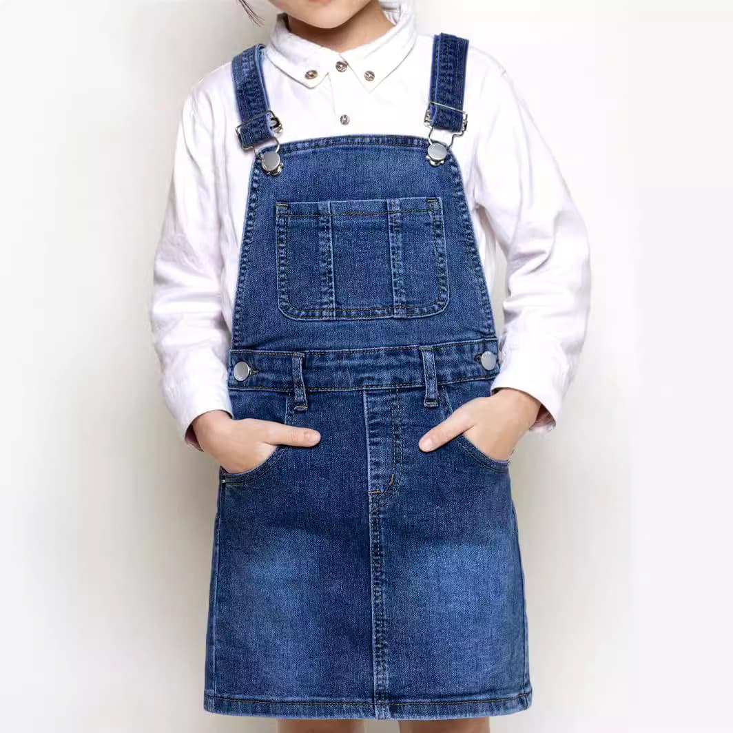 HC children's suspender skirt cross-border wholesale four seasons fashion suspender denim skirt high quality stretch denim school uniform skirt