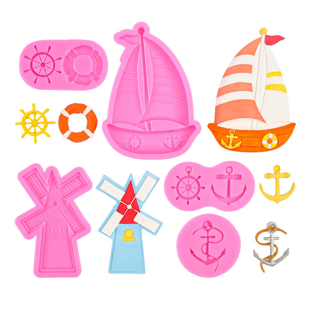 Big Windmill Ship Fondant Silicone Mold DIY Pirate Ship Sailboat Chocolate Decoration Resin Plaster Clay Mold