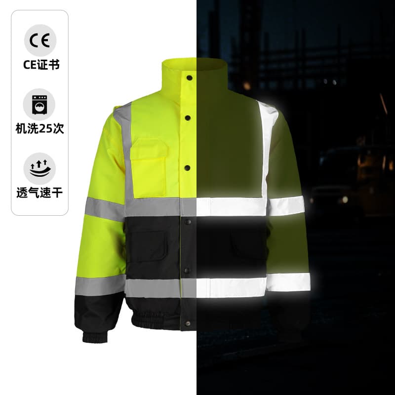 Wholesale Winter Reflective Jacket with Multiple Pockets, Long Sleeve, 300D Oxford Cloth Waterproof Reflective Coat