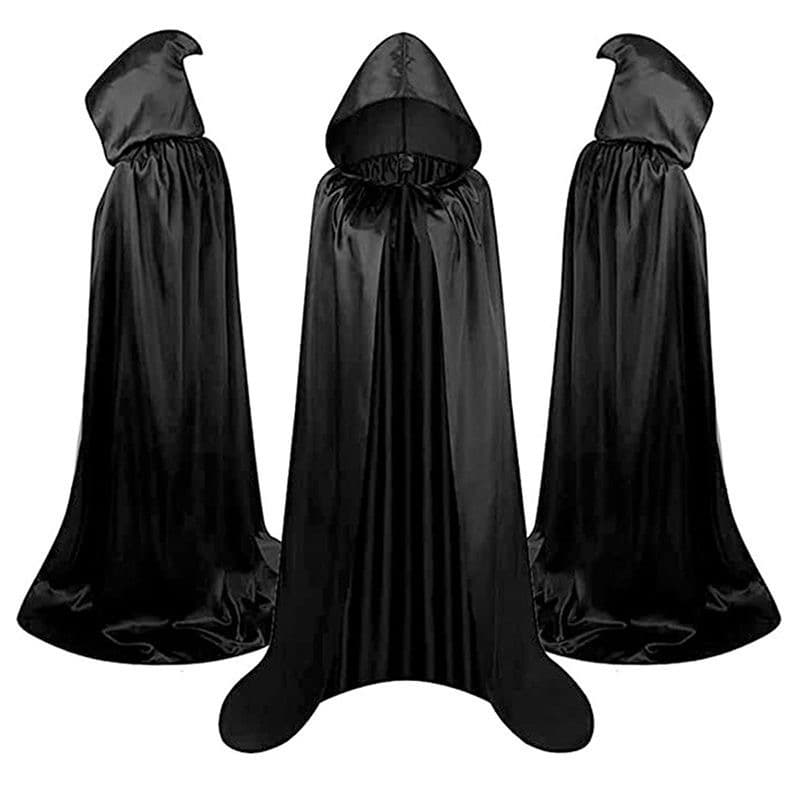 Halloween Costume Satin Black Death Cape Cloak Prop with Hood Adult Party Cape Costume Wholesale