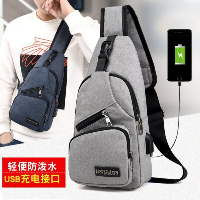 2024 new men's bag usb smart chest bag crossbody backpack shoulder bag canvas Korean style casual canvas men's bag