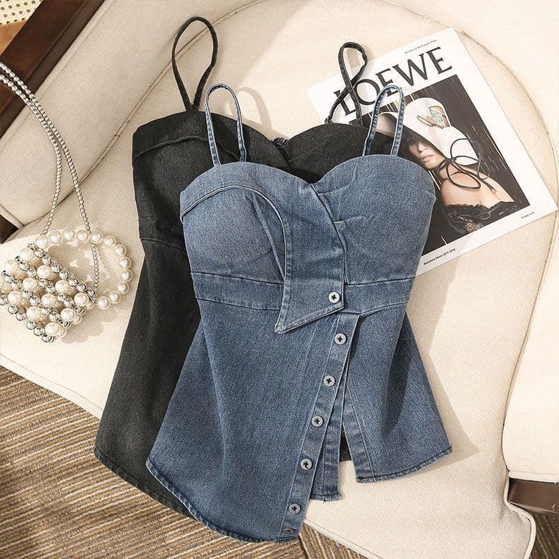 Irregular Sexy Pure Desire Style Denim Corset Tube Top for Women Summer Sexy Slim Fit Wrap Short Top