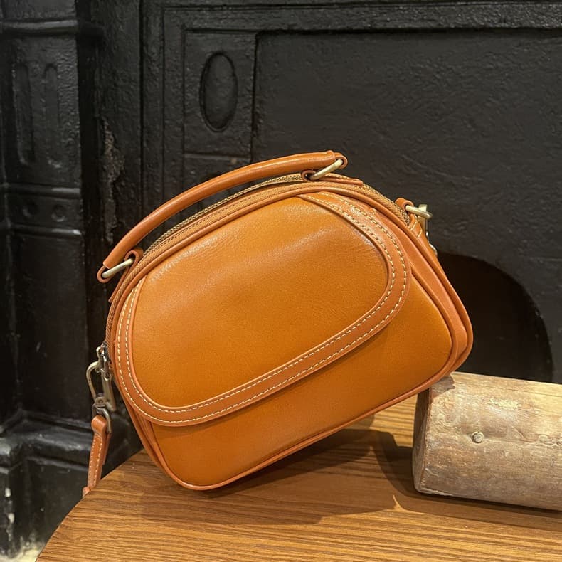 Soft Genuine Cow Leather Crossbody Bag Women's Vintage Style Handbag Fashionable Shoulder Bag Plant Fibre Inner Lining