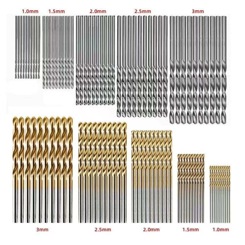 50PC High-Speed Steel Ultra-Fine Twist Drill Bit, Hand Drill Electric Grinder Straight Shank Stainless Steel Titanium Plated Drill Set M1-M3