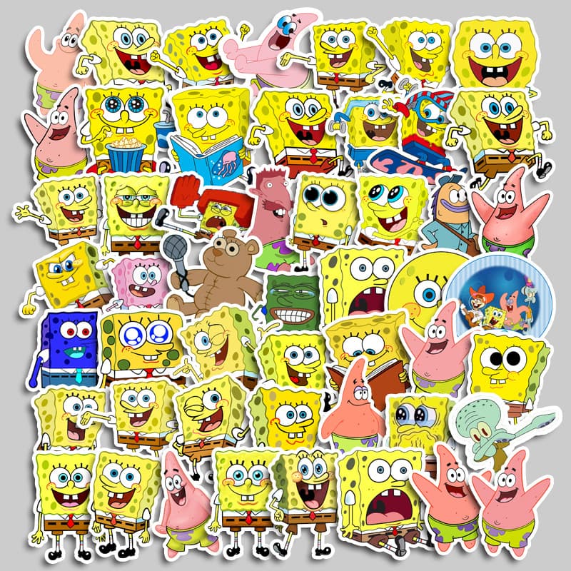Cute Cartoon SpongeBob Graffiti Sticker Notebook Sticker Water Cup Waterproof Sticker Scooter Toy Journal Sticker