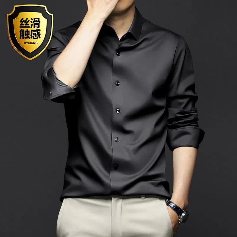 Premium Black Shirt for Men Long Sleeve Slim Fit Korean Trend Casual Shirt Men's White Short Sleeve Shirt Wrinkle-Free