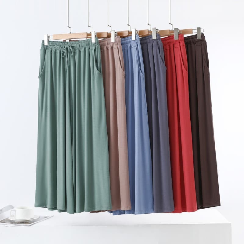 Modal Pocket Wide-Leg Pants for Women Plus Size Loose Spring Summer High-Waist Draped Straight Korean Style Ankle-Length Dance Pants Skirt