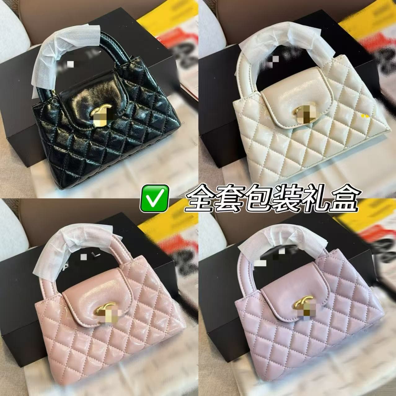 Xiangjia Bag King Kelly Vintage Chic Chain Handbag Shoulder Crossbody Women's Top Layer Cowhide Waxed Leather Small Square Bag