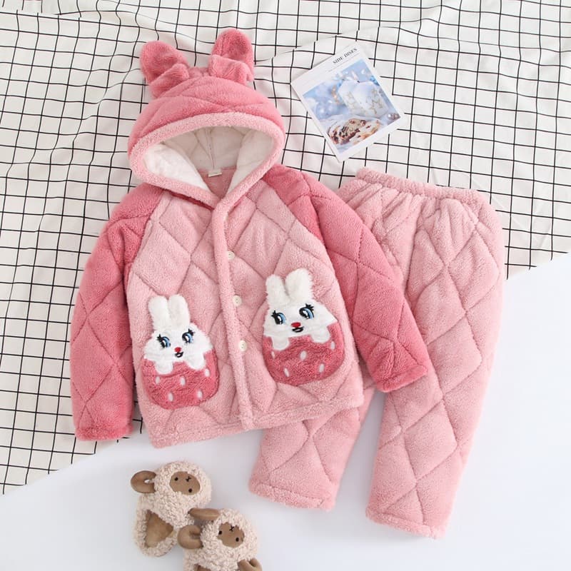 Winter Children's Flannel Pajamas, Boys and Girls, Thickened Coral Fleece Homewear Set, Warm Cotton Padded