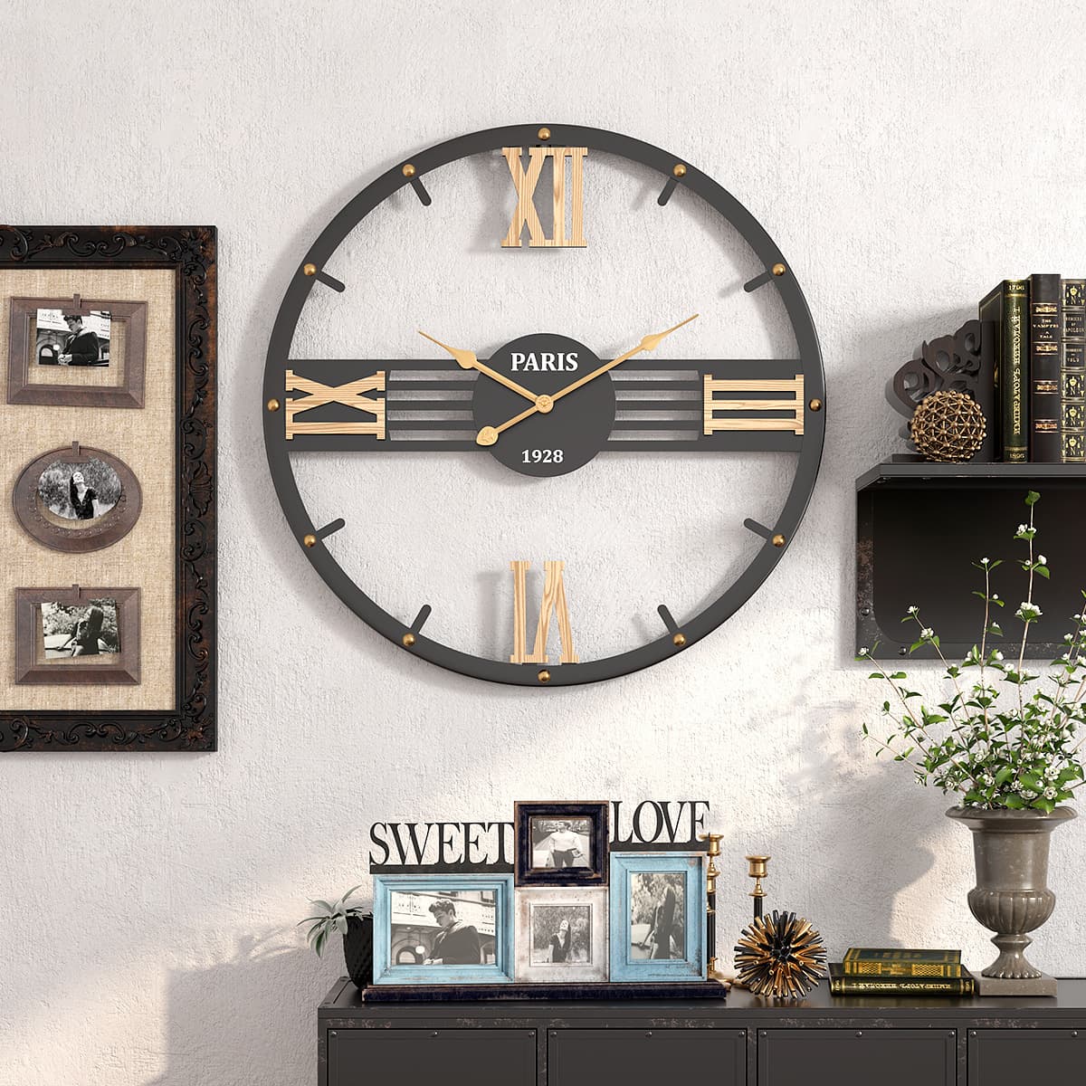 Amazon Source Wall Clock Cross-border Simple Clock Retro Decorative Wall Clock Cross-border Round Iron Wall Clock