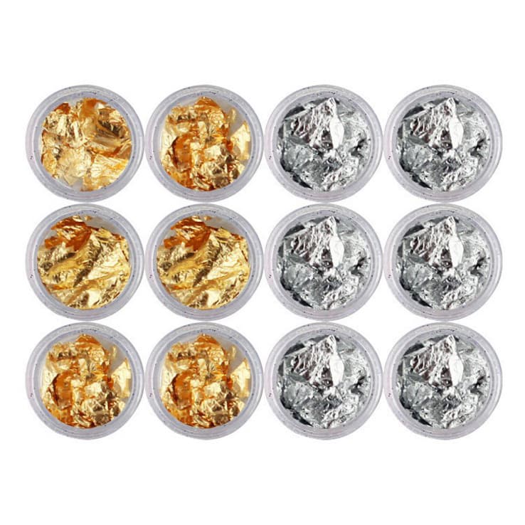 Gold foil nail art accessories, gold and silver tinfoil fragments, trending shell nail polish decoration stickers, glitter flakes